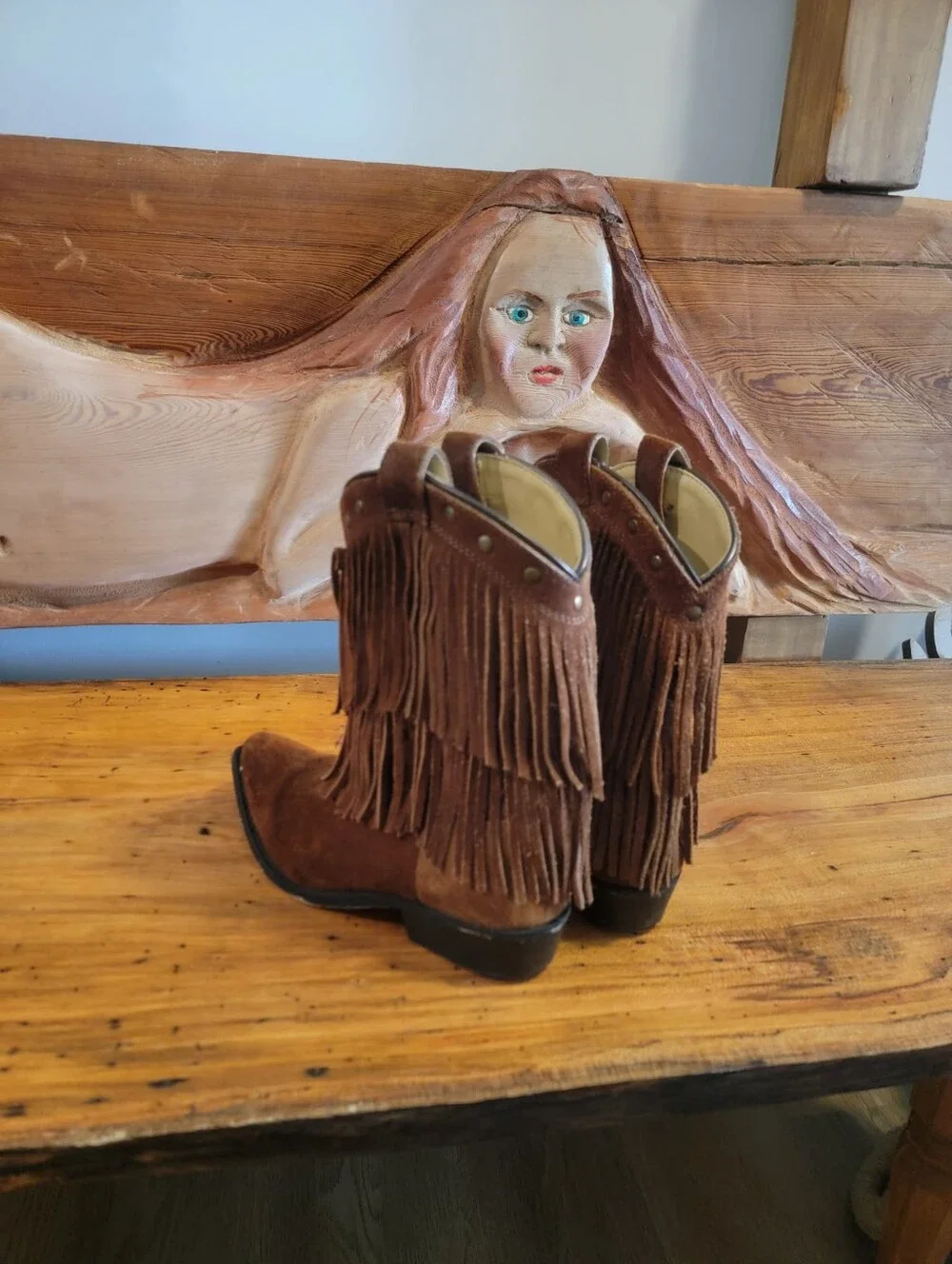 Girls Size 3 Shayanne Brown Leather  Double Fringe Cowgirl Western Boots